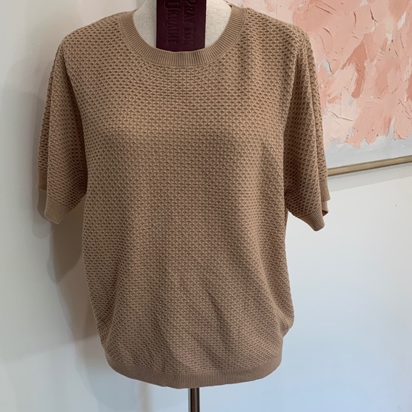 Tan Textured Short Sleeve Sweater XL - Picture 1 of 8
